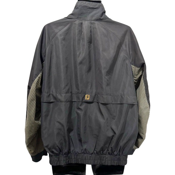 Foot Joy DryJoy Men’s Large Black w Tan Herringbone Windbreaker Rain Golf Jacket - Picture 4 of 14